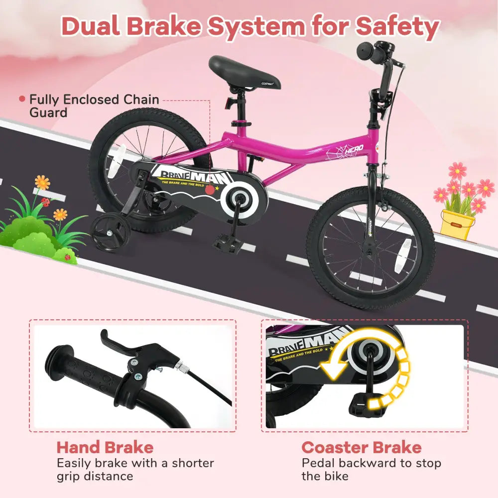16-Inch Kids Bike with Removable Training Wheels Pink-Brave Hero - Kids Bike