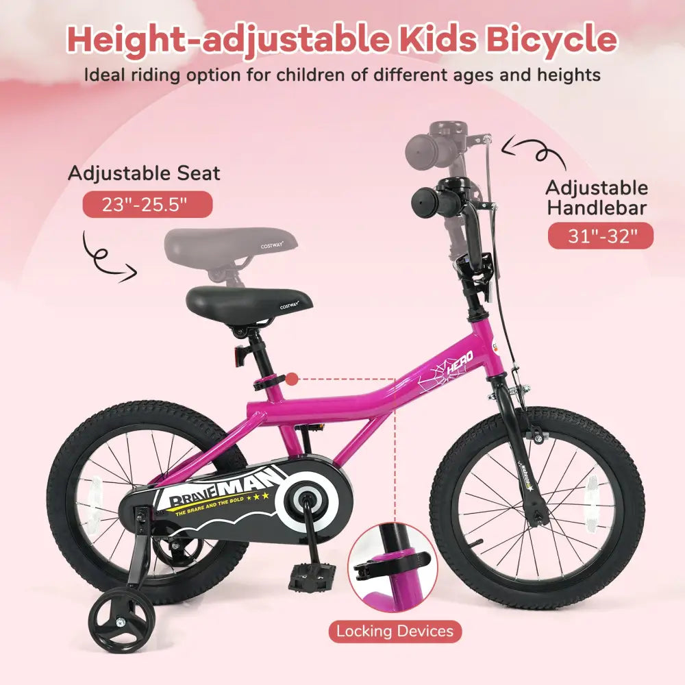 16-Inch Kids Bike with Removable Training Wheels Pink-Brave Hero - Kids Bike