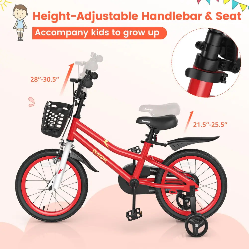 16 Inch Kids Bike with Removable Training Wheels-Red - Red - Kids Bike