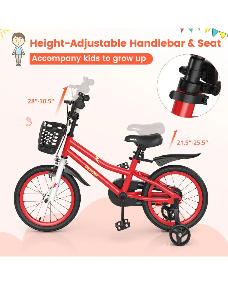 16 Inch Kids Bike with Removable Training Wheels-Red - Red - Kids Bike