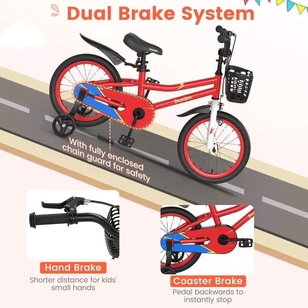 16 Inch Kids Bike with Removable Training Wheels - Red - Oasis Home Essentials