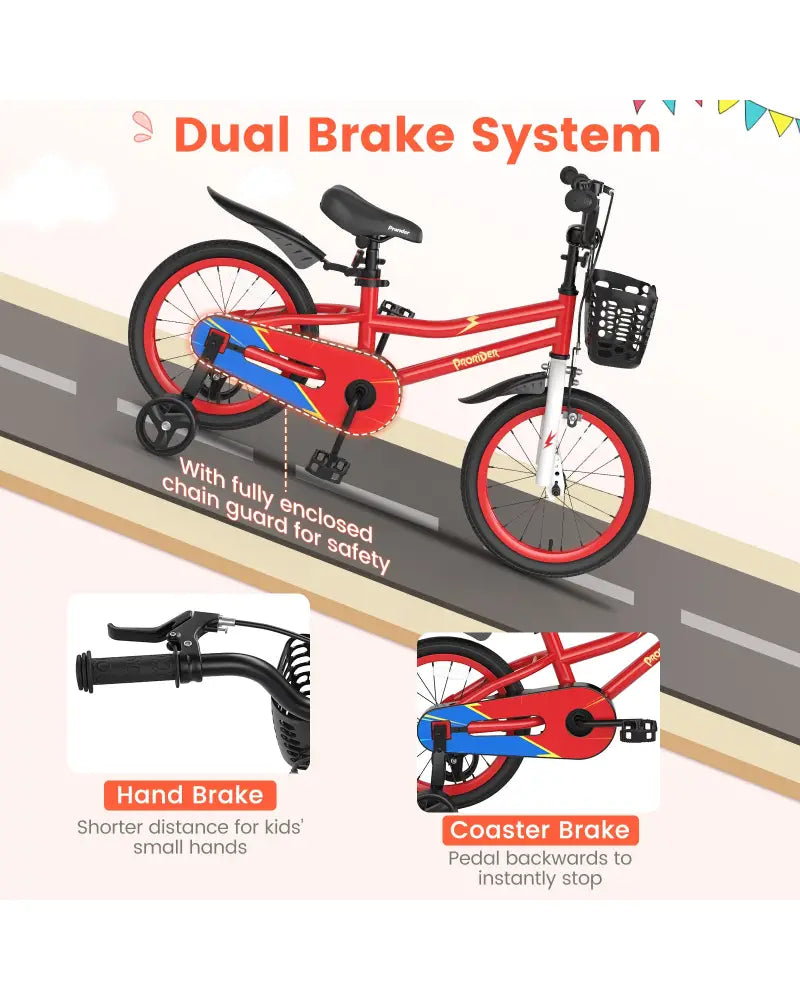 16 Inch Kids Bike with Removable Training Wheels-Red - Red - Kids Bike