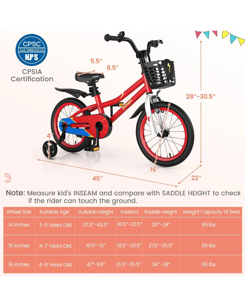 16 Inch Kids Bike with Removable Training Wheels-Red - Red - Kids Bike