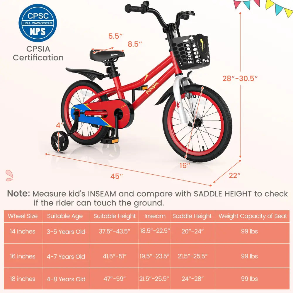 16 Inch Kids Bike with Removable Training Wheels-Red - Red - Kids Bike
