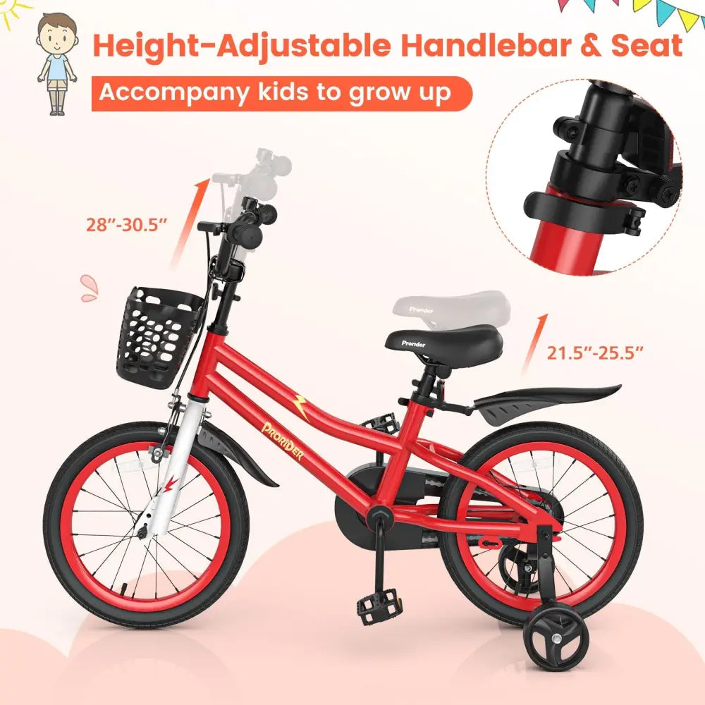 16 Inch Kids Bike with Removable Training Wheels - Red - Oasis Home Essentials