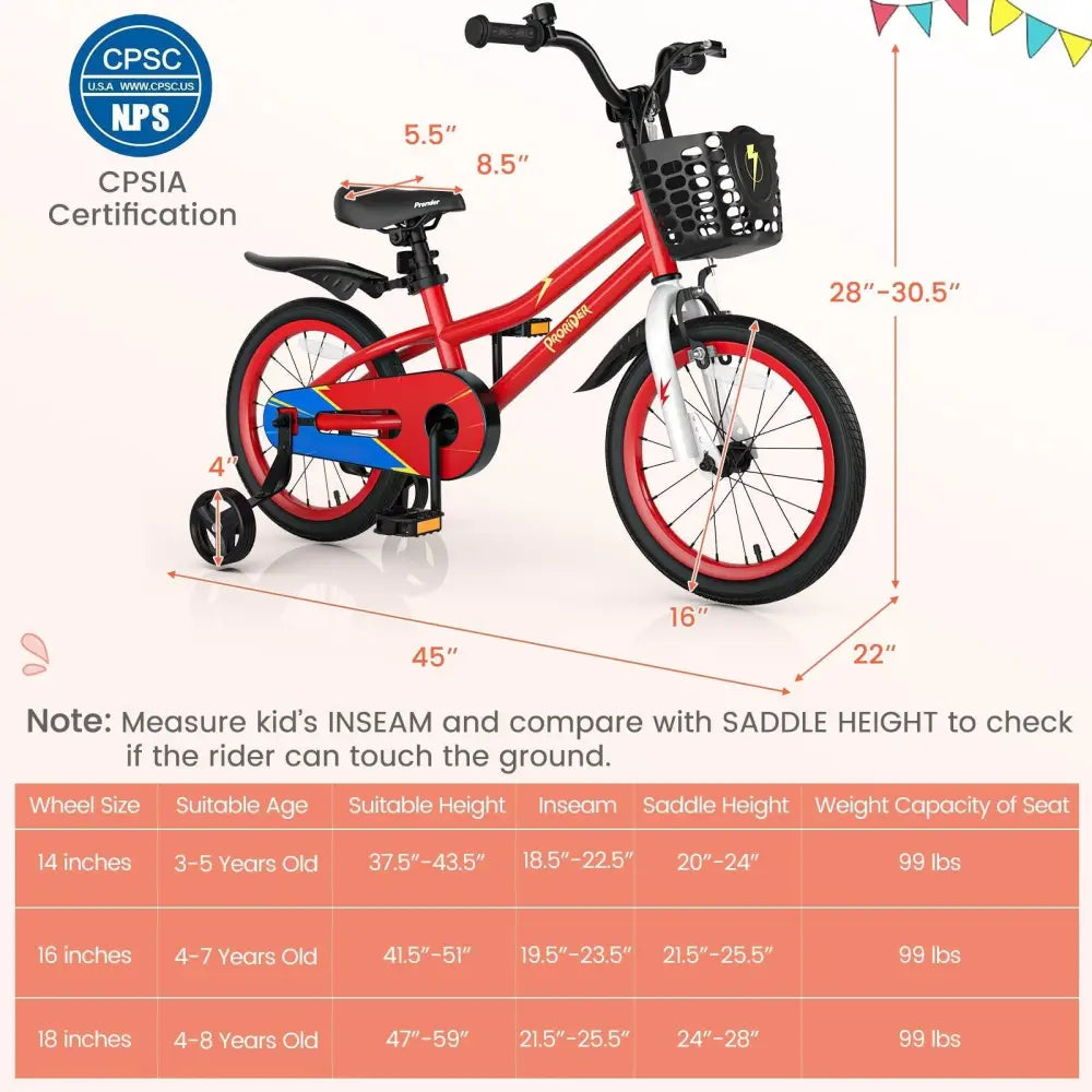 16 Inch Kids Bike with Removable Training Wheels - Red - Oasis Home Essentials