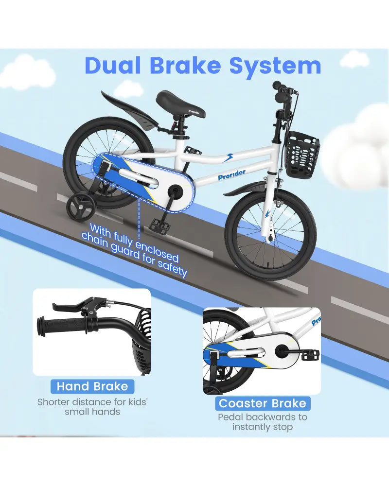 16 Inch Kids Bike with Removable Training Wheels-White - White - Kids Bike