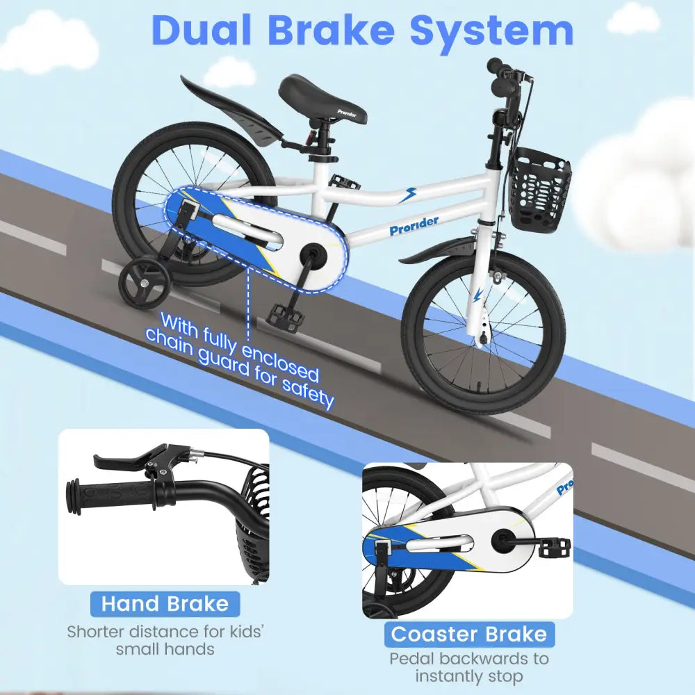 16 Inch Kids Bike with Removable Training Wheels-White - White - Kids Bike