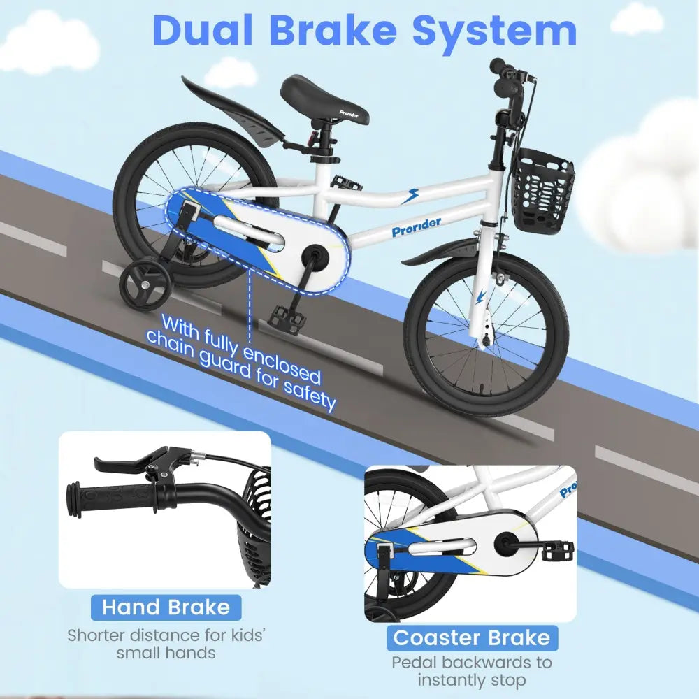 16 Inch Kids Bike with Removable Training Wheels - White - Oasis Home Essentials