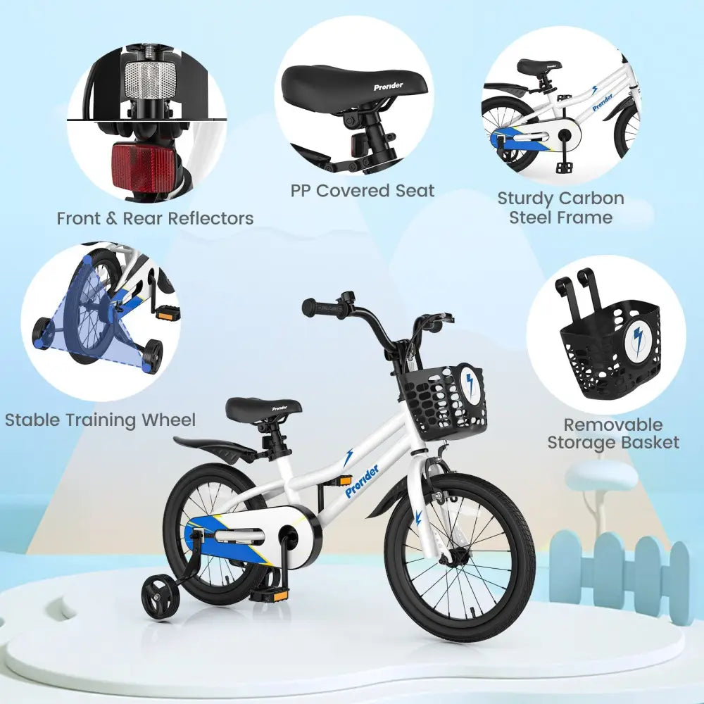 16 Inch Kids Bike with Removable Training Wheels - White - Oasis Home Essentials