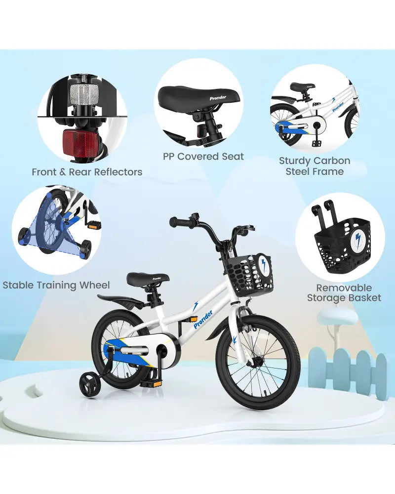 16 Inch Kids Bike with Removable Training Wheels-White - White - Kids Bike