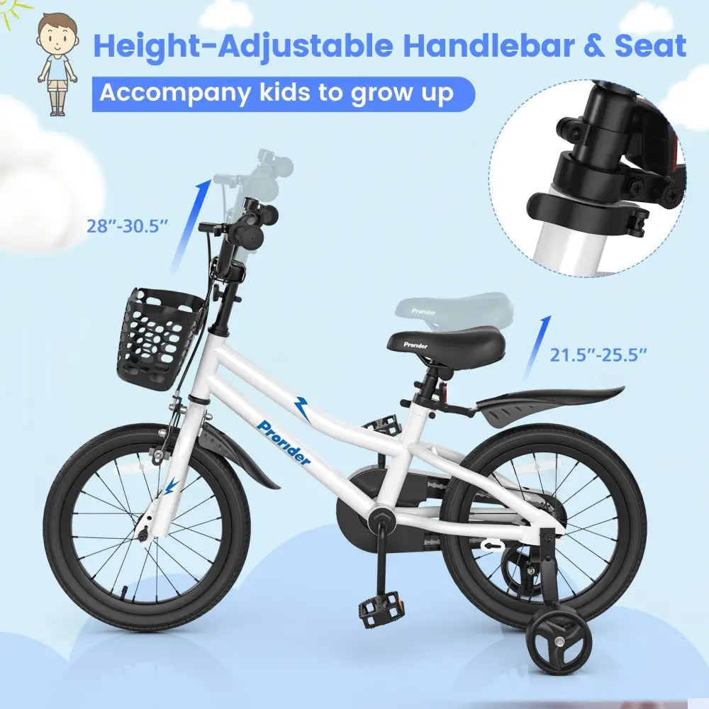 16 Inch Kids Bike with Removable Training Wheels - White - Oasis Home Essentials
