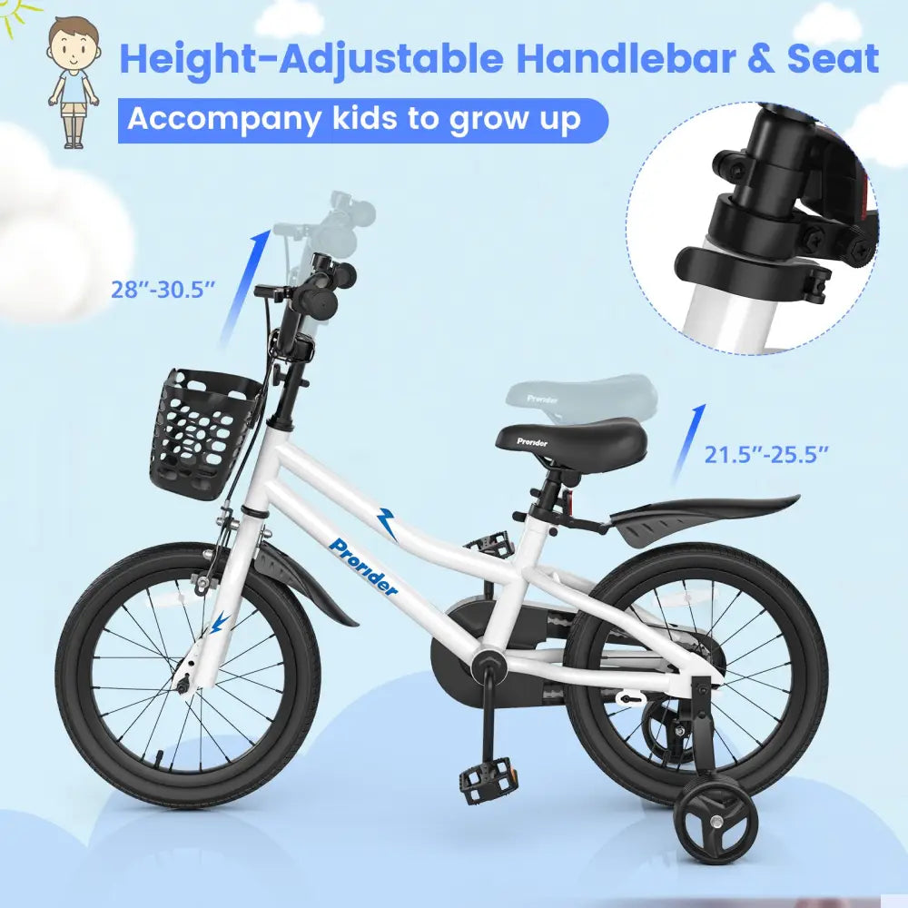 16 Inch Kids Bike with Removable Training Wheels-White - White - Kids Bike