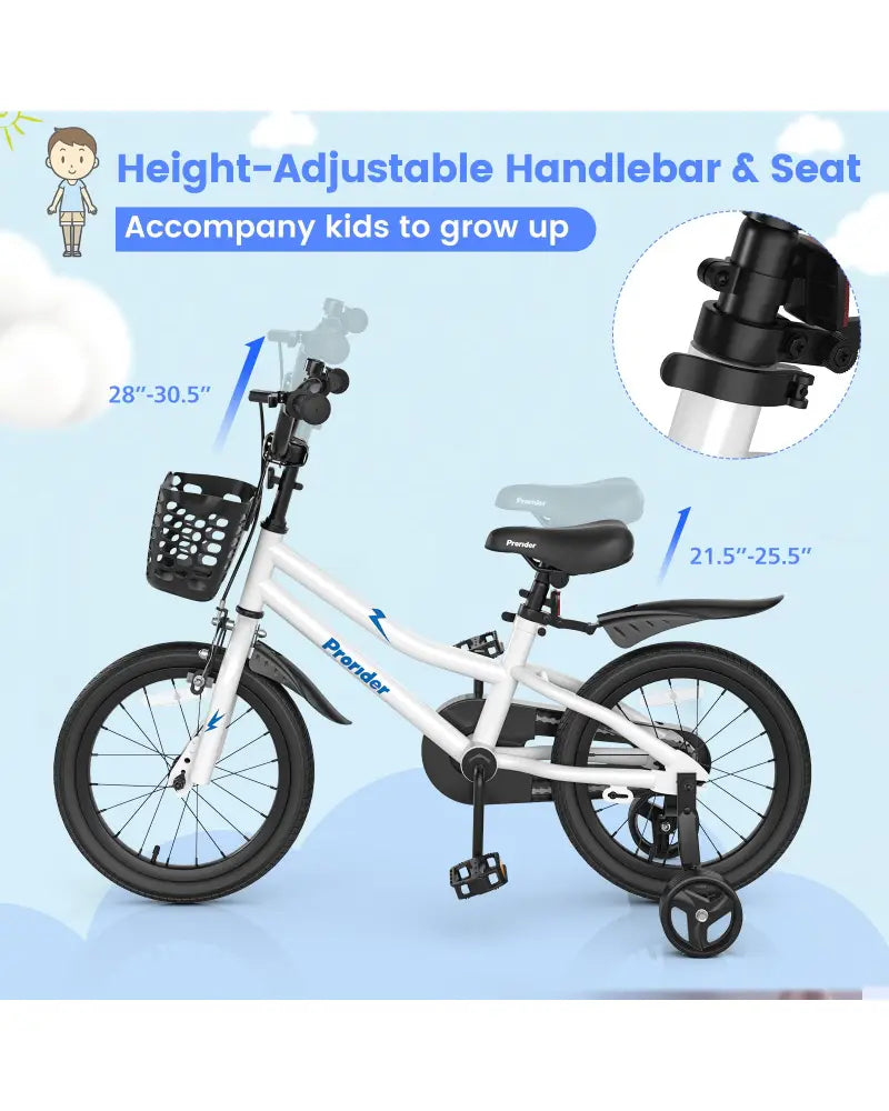 16 Inch Kids Bike with Removable Training Wheels-White - White - Kids Bike