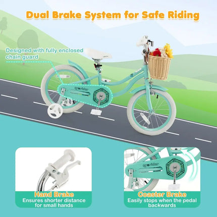 16 - Inch Kids Bike with Training Wheels and Adjustable Handlebar Seat - Green - Oasis Home Essentials