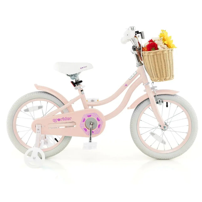 16 - Inch Kids Bike with Training Wheels and Adjustable Handlebar Seat - Pink - Oasis Home Essentials