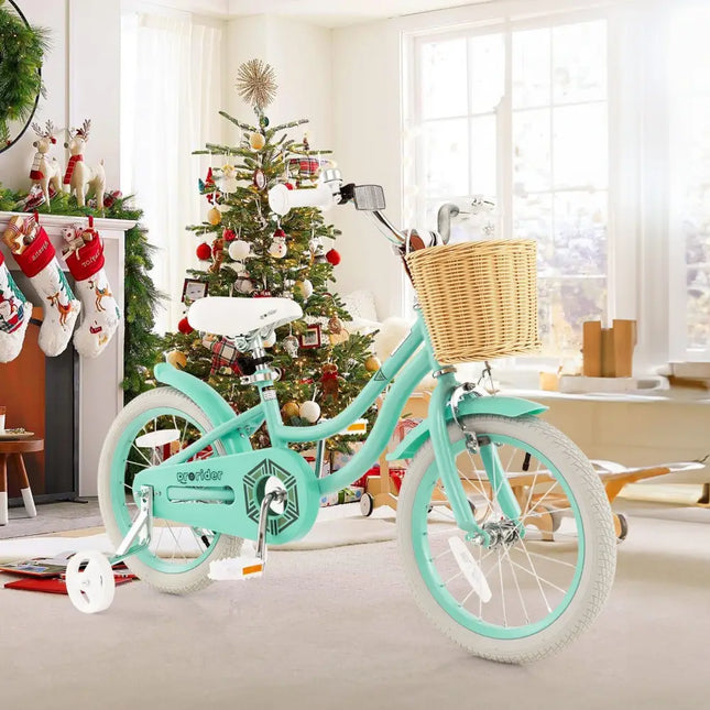 16 - Inch Kids Bike with Training Wheels and Adjustable Handlebar Seat - Green - Oasis Home Essentials
