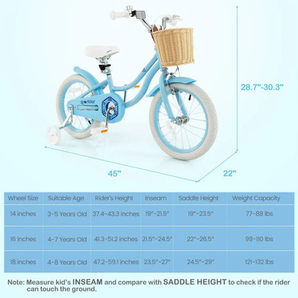 16 - Inch Kids Bike with Training Wheels and Adjustable Handlebar Seat - Blue - Oasis Home Essentials