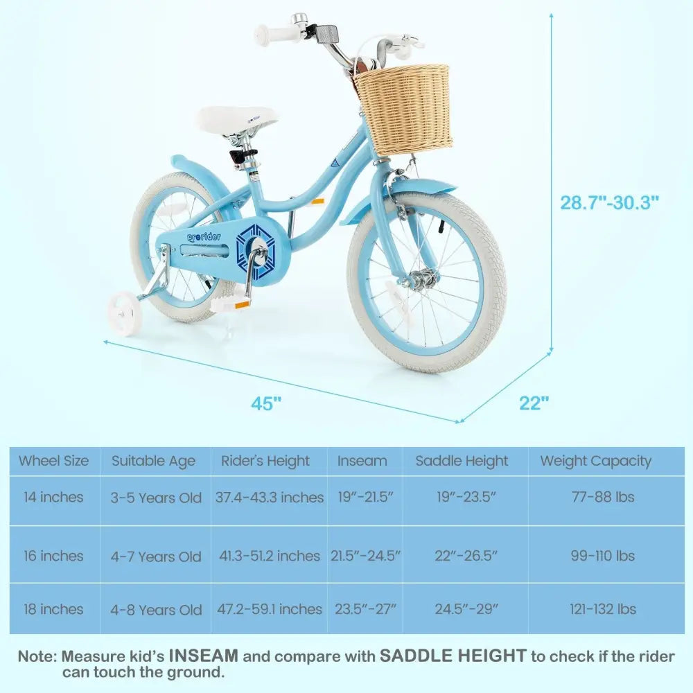 16 - Inch Kids Bike with Training Wheels and Adjustable Handlebar Seat - Blue - Oasis Home Essentials