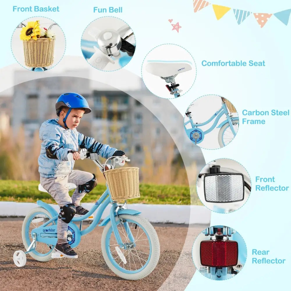 16 - Inch Kids Bike with Training Wheels and Adjustable Handlebar Seat - Blue - Oasis Home Essentials