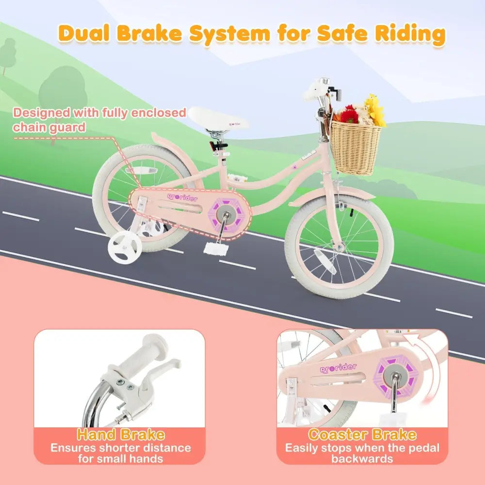 16 - Inch Kids Bike with Training Wheels and Adjustable Handlebar Seat - Pink - Oasis Home Essentials