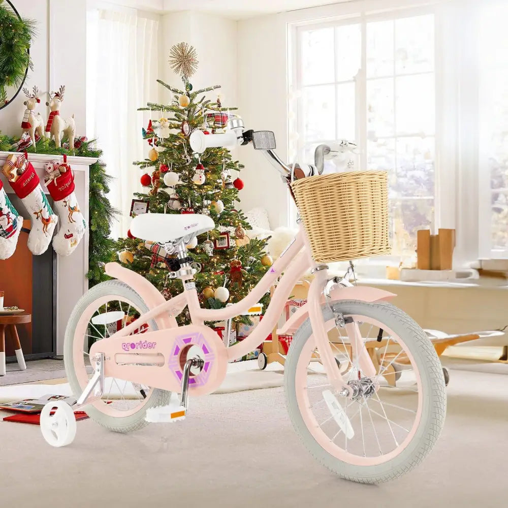 16 - Inch Kids Bike with Training Wheels and Adjustable Handlebar Seat - Pink - Oasis Home Essentials