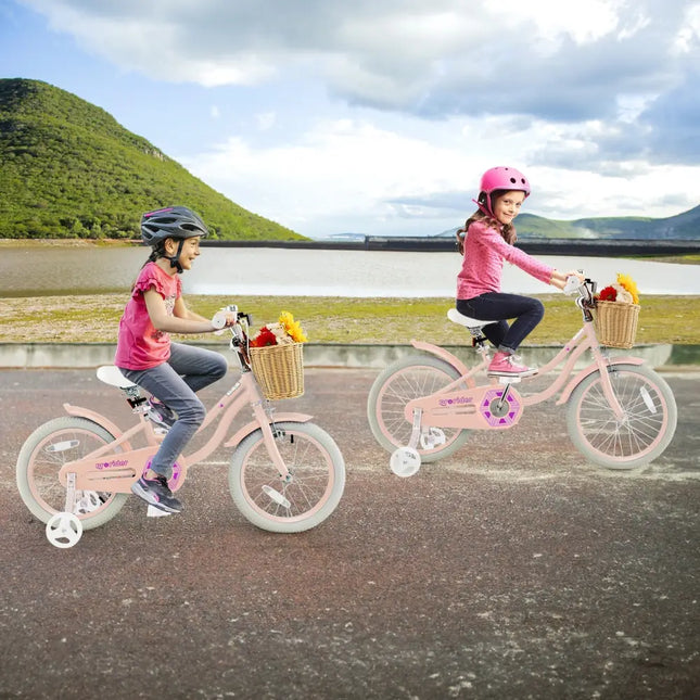 16 - Inch Kids Bike with Training Wheels and Adjustable Handlebar Seat - Pink - Oasis Home Essentials