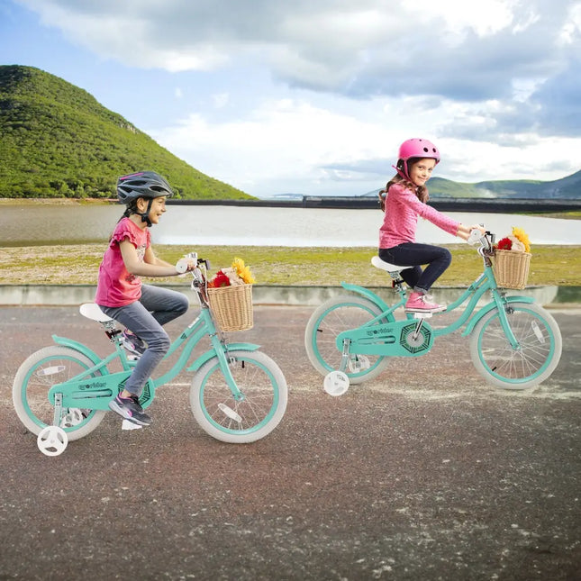 16 - Inch Kids Bike with Training Wheels and Adjustable Handlebar Seat - Green - Oasis Home Essentials