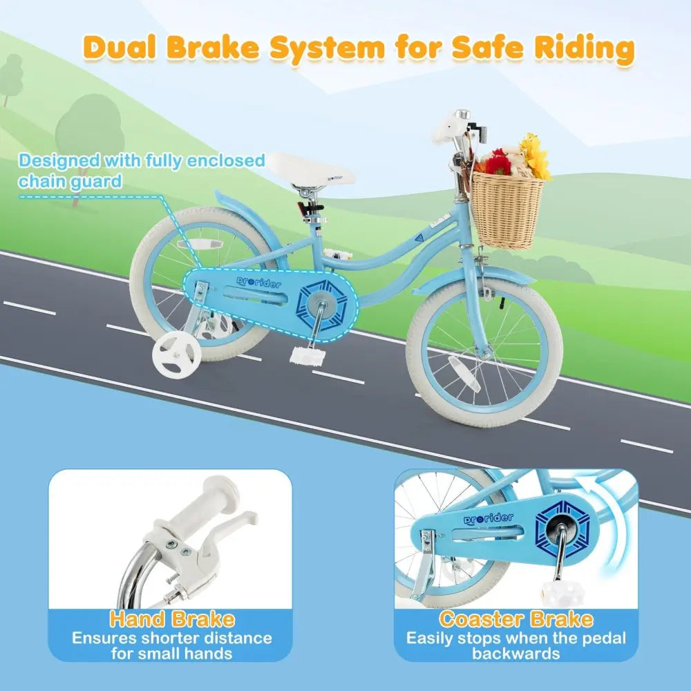 16 - Inch Kids Bike with Training Wheels and Adjustable Handlebar Seat - Blue - Oasis Home Essentials
