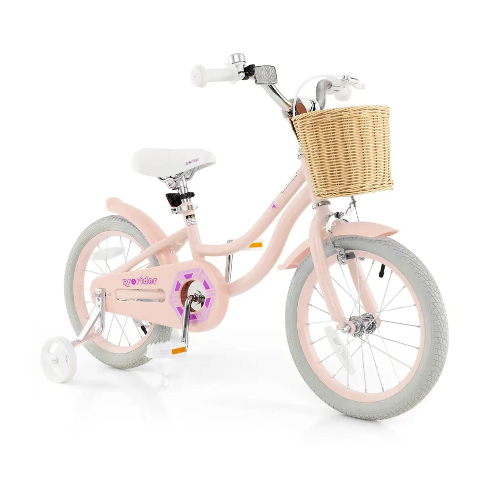 16 - Inch Kids Bike with Training Wheels and Adjustable Handlebar Seat - Pink - Oasis Home Essentials