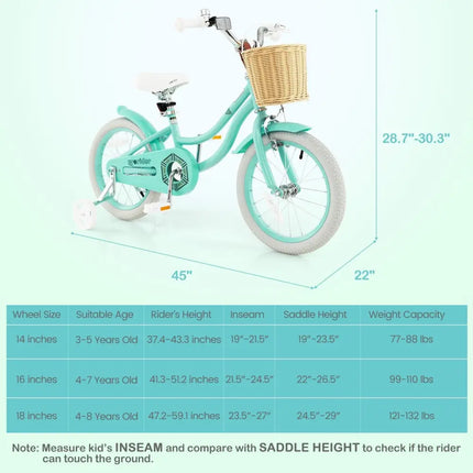 16 - Inch Kids Bike with Training Wheels and Adjustable Handlebar Seat - Green - Oasis Home Essentials