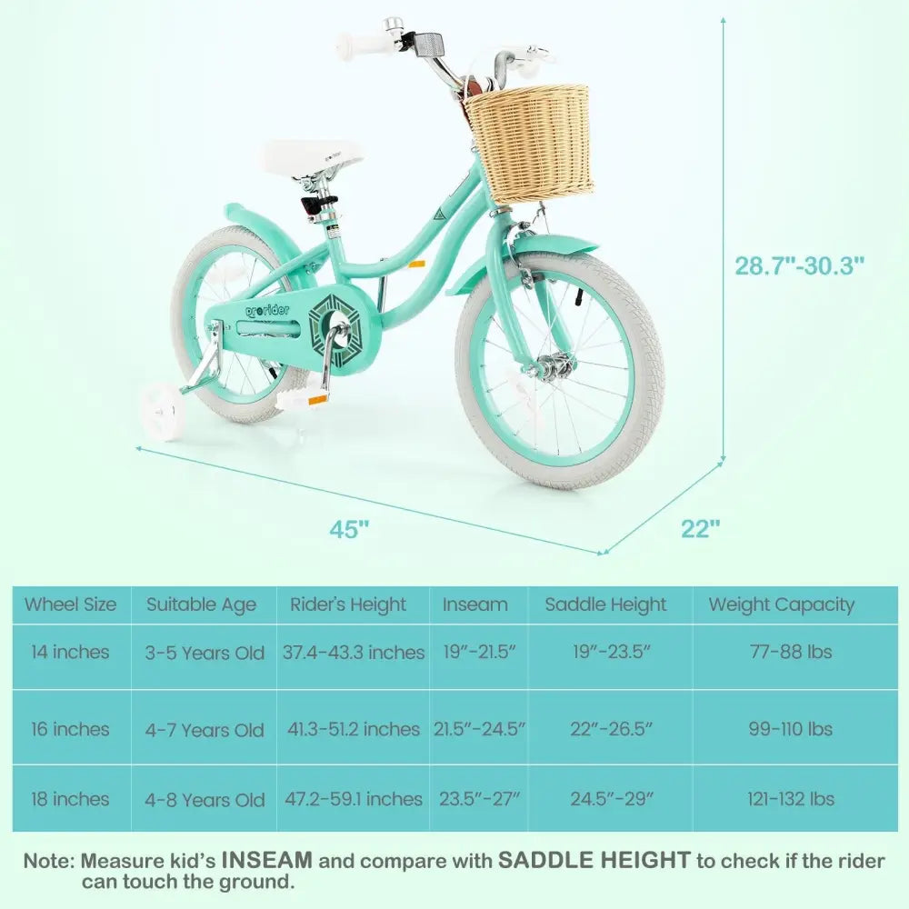 16 - Inch Kids Bike with Training Wheels and Adjustable Handlebar Seat - Green - Oasis Home Essentials