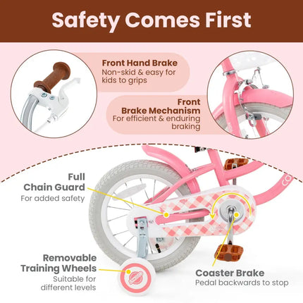 16 Inch Kids Bike with Training Wheels and Basket for Boys Girls 4 - 7 Years Old - 16 inches - Oasis Home Essentials