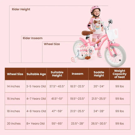 16 Inch Kids Bike with Training Wheels and Basket for Boys Girls 4 - 7 Years Old - 16 inches - Oasis Home Essentials