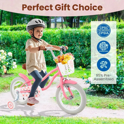 16 Inch Kids Bike with Training Wheels and Basket for Boys Girls 4 - 7 Years Old - 16 inches - Oasis Home Essentials