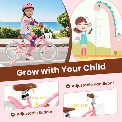 16 Inch Kids Bike with Training Wheels and Basket for Boys Girls 4 - 7 Years Old - 16 inches - Oasis Home Essentials