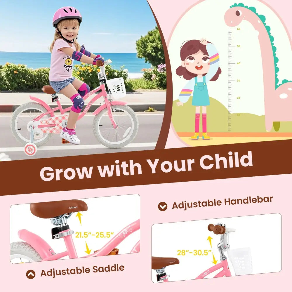 16 Inch Kids Bike with Training Wheels and Basket for Boys Girls 4 - 7 Years Old - 16 inches - Oasis Home Essentials