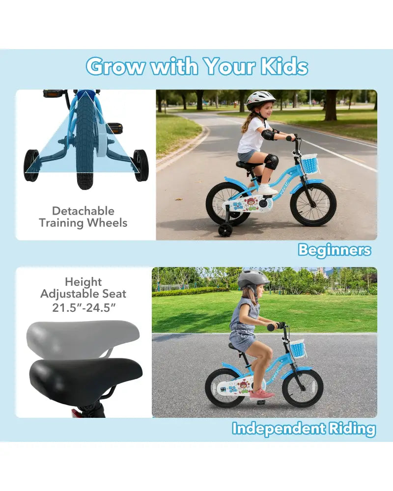 16 Inch Kids Bike with Training Wheels and Basket Navy Color - Navy - Kids Bike