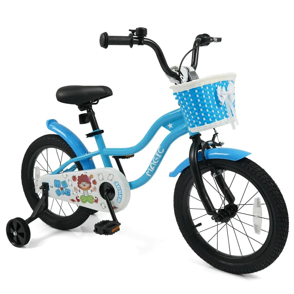 16 Inch Kids Bike with Training Wheels and Basket Navy Color - Navy - Kids Bike