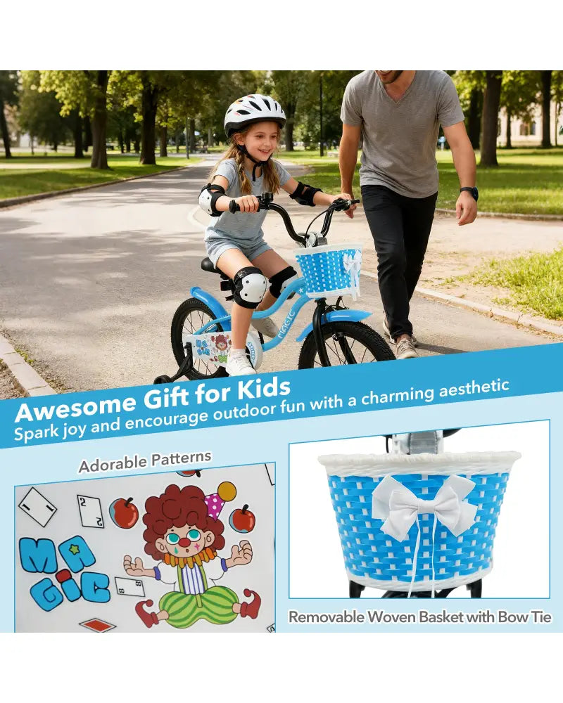 16 Inch Kids Bike with Training Wheels and Basket Navy Color - Navy - Kids Bike
