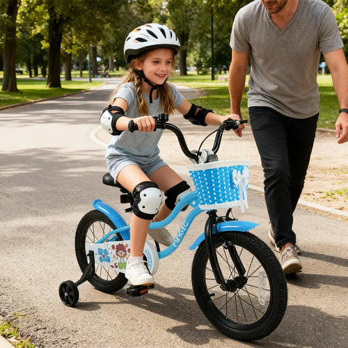 16 Inch Kids Bike with Training Wheels and Basket Navy Color - Navy - Kids Bike