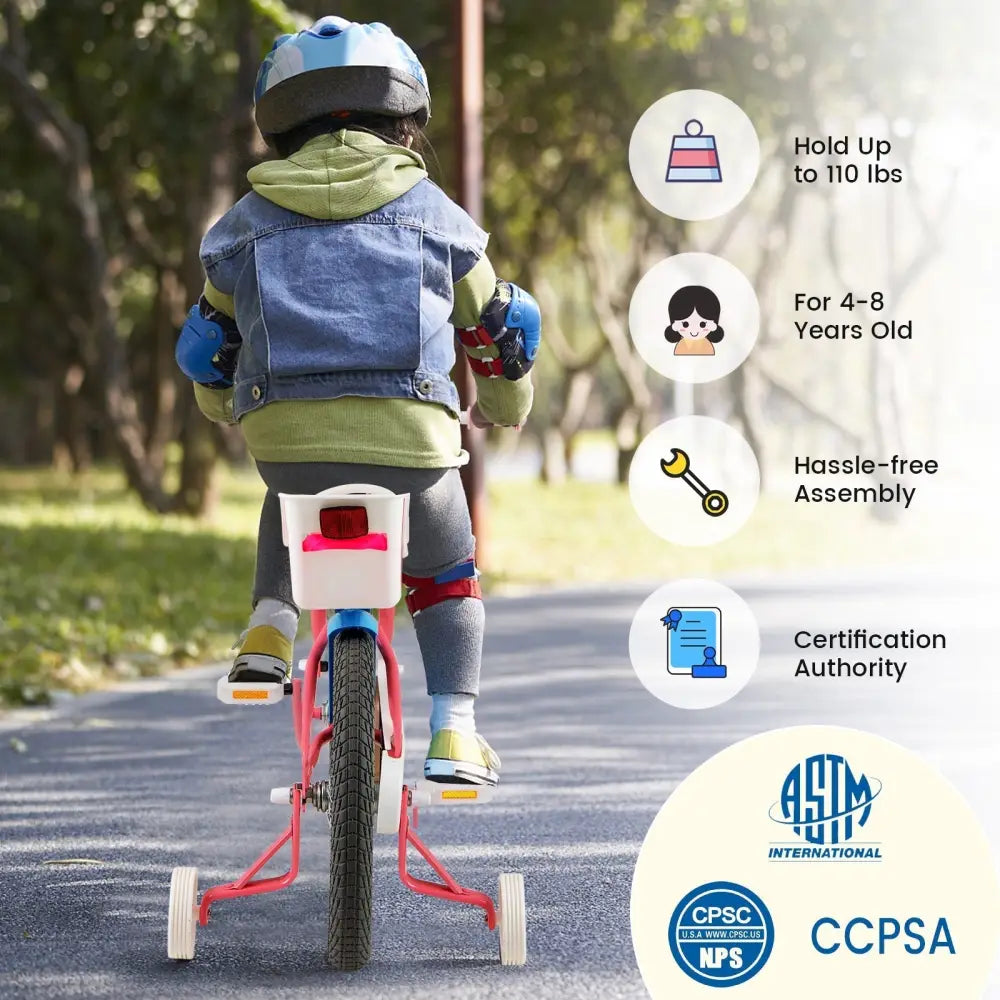 16 Inch Kids Bike with Training Wheels and Storage Basket - 16 inches - Oasis Home Essentials