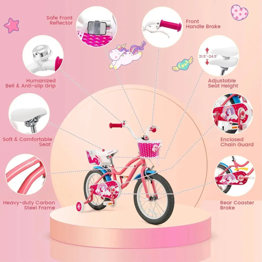 16 Inch Kids Bike with Training Wheels and Storage Basket - 16 inches - Oasis Home Essentials