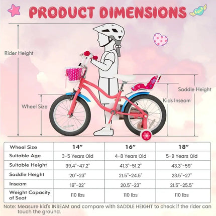 16 Inch Kids Bike with Training Wheels and Storage Basket - 16 inches - Oasis Home Essentials