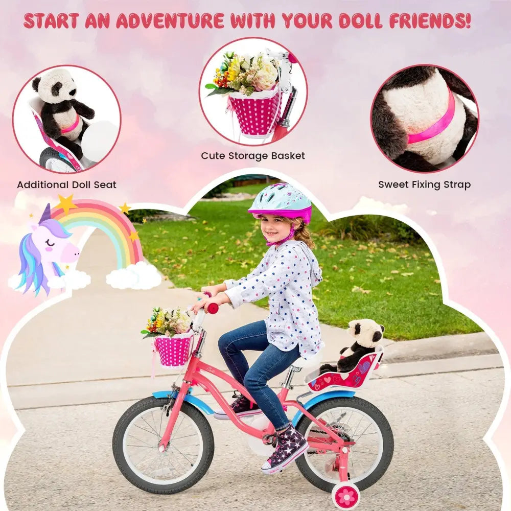 16 Inch Kids Bike with Training Wheels and Storage Basket - 16 inches - Oasis Home Essentials