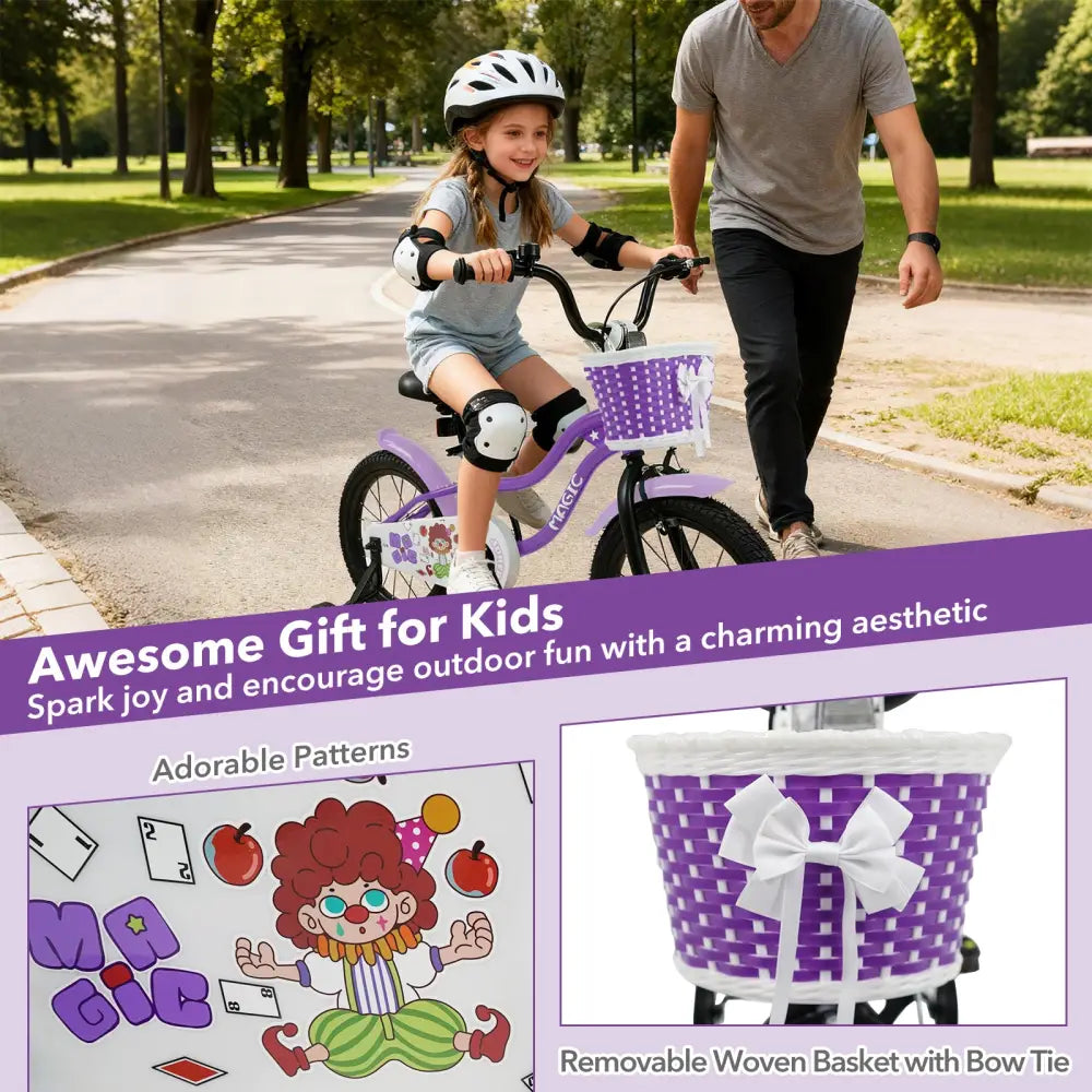 16 Inch Kids Bike with Training Wheels for Aged 4-7 Years Old - Magic Purple - Purple - Kids Bike