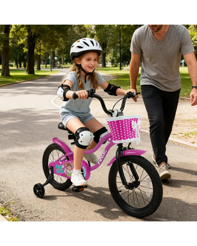 16 Inch Kids Bike with Training Wheels for Aged 4-7 Years Old - Magic Rose - Rose Red - Kids Bike