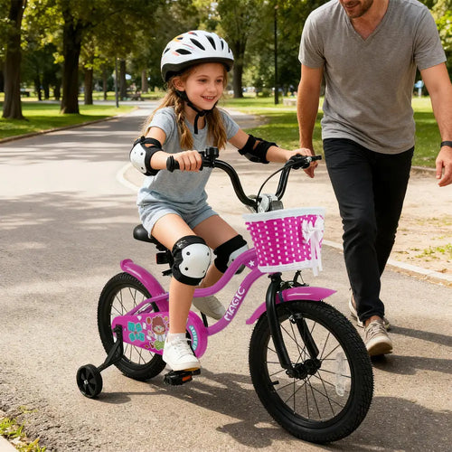 16 Inch Kids Bike with Training Wheels for Aged 4-7 Years Old - Magic Rose - Rose Red - Kids Bike