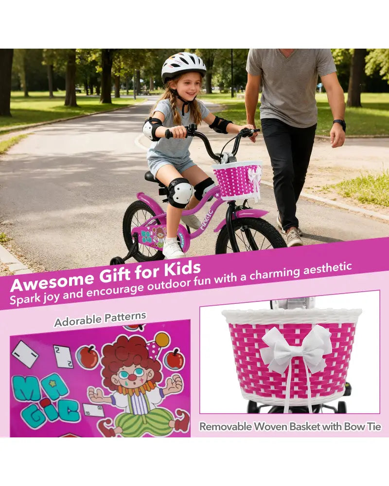 16 Inch Kids Bike with Training Wheels for Aged 4-7 Years Old - Magic Rose - Rose Red - Kids Bike