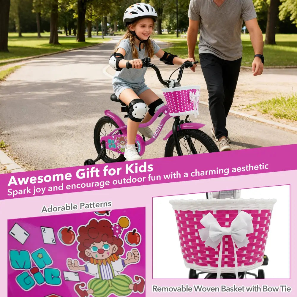 16 Inch Kids Bike with Training Wheels for Aged 4-7 Years Old - Magic Rose - Rose Red - Kids Bike